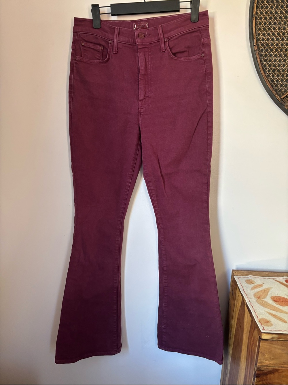 MOTHER “high waisted weekender skimp” Burgundy Flared Jeans